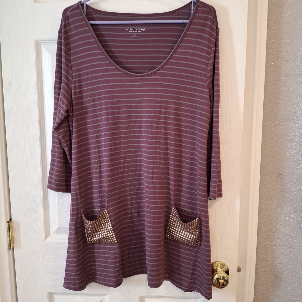 Soft Surroundings PL Large Petite Bon Voyage Tunic Top Heather Studded Pockets